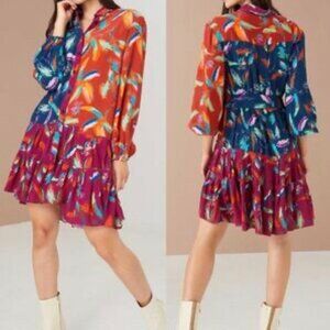 Alivia Tropical Floral Patchwork Long Sleeve Flounce Boho Dress size XL